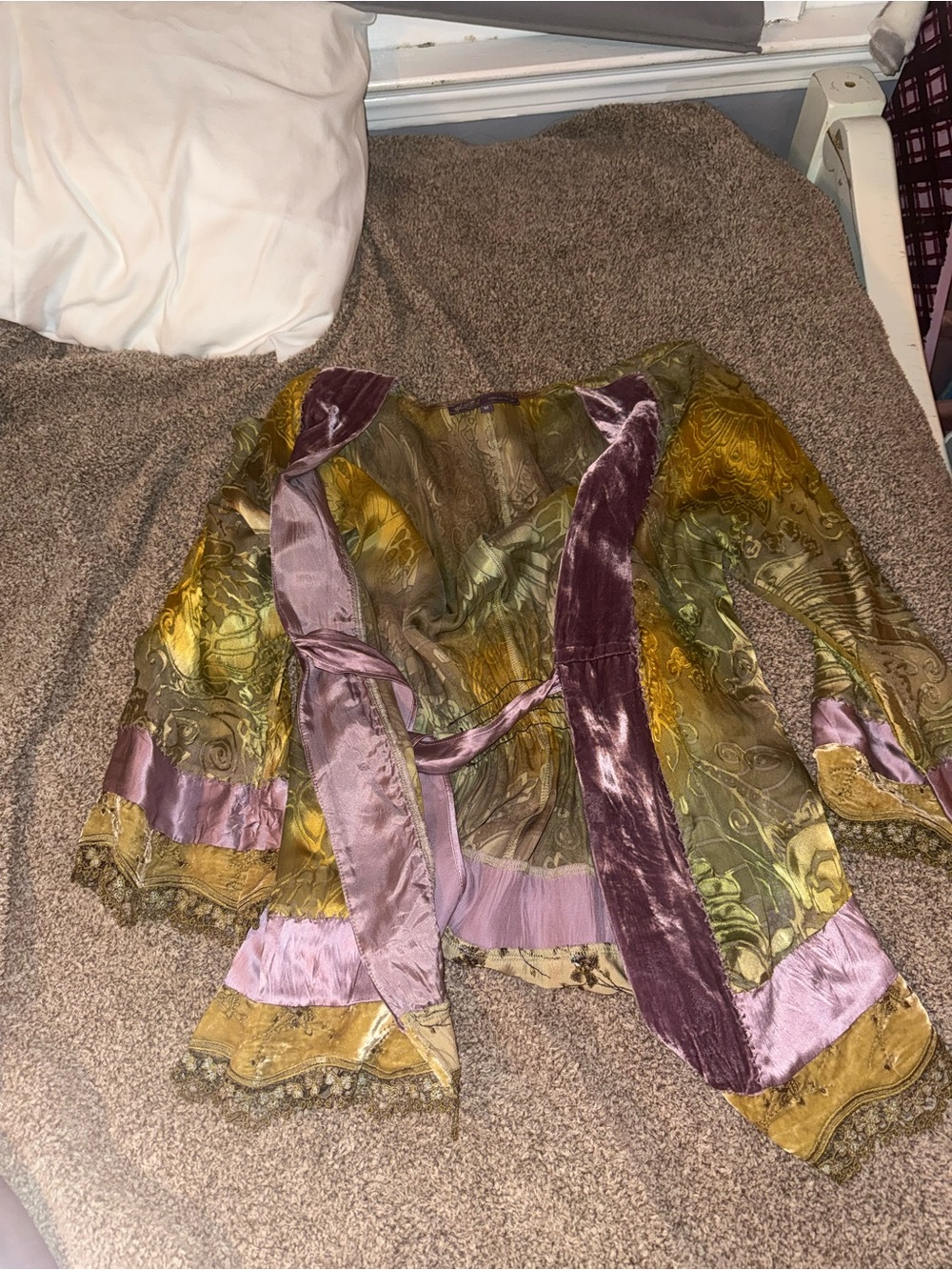 Hale Bob Olive Green and Mauve Sheer Printed Blouse